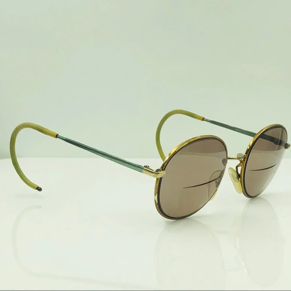 Luxottica Metal Brown Gold Round Sunglasses Frames